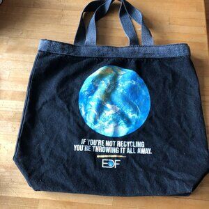 EDF Globe Print Tote Bag Cotton Black 19.5" x 16"